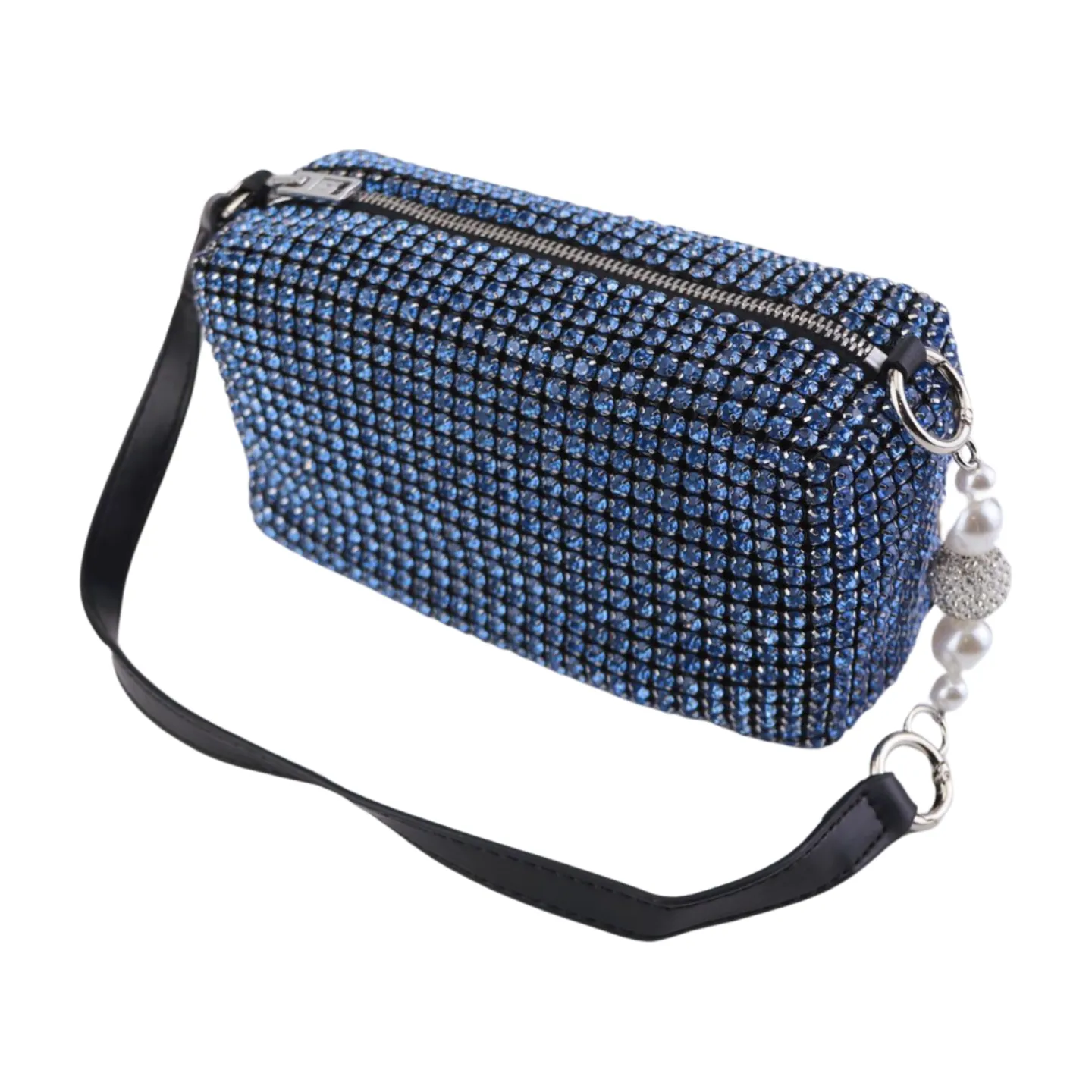 Heiress Pouch, Luxury Women's Diamond Rhinestone Mesh Pearl Handle Silver Stainless Steel Chain Purse