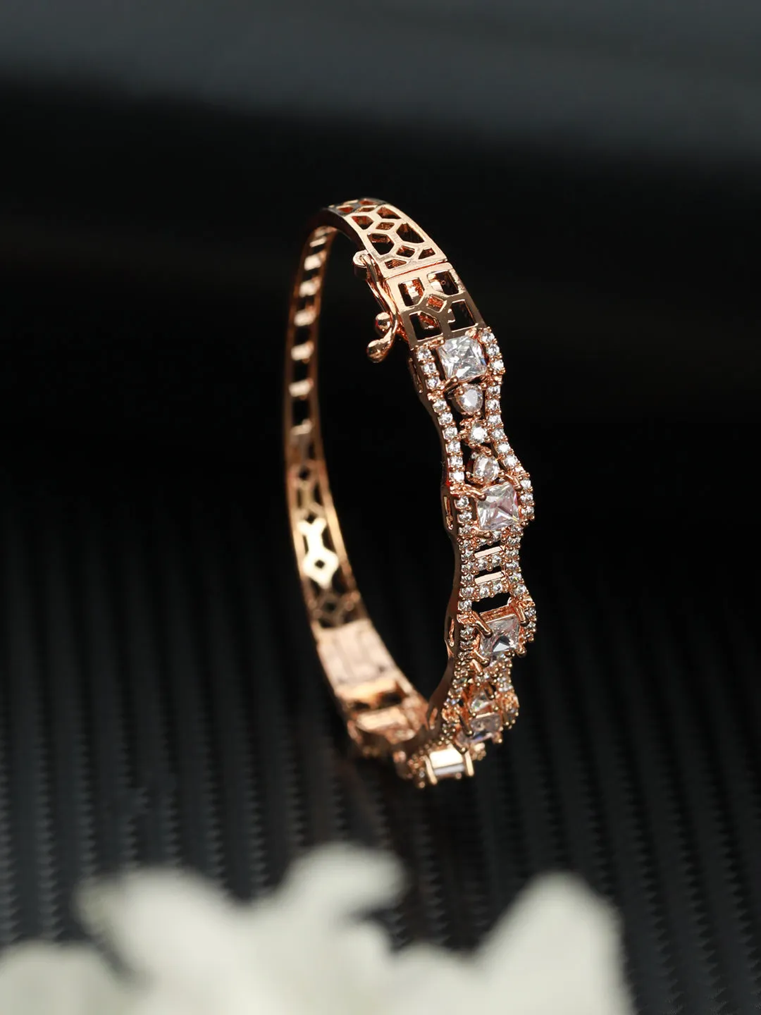 Jazz And Sizzle Rose Gold-Plated American Diamond Studded Bracelet