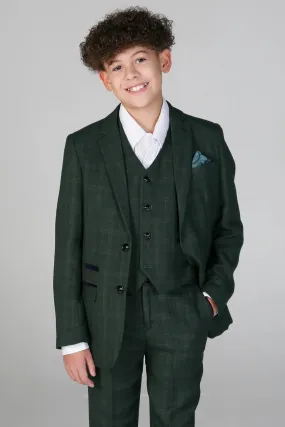 Leo - Boys Green 3 Piece Checked Suit