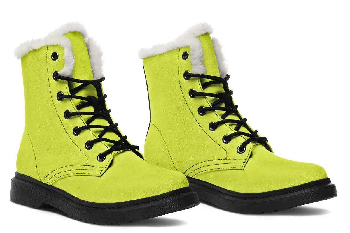 Lime Punch Winter Boots - Warm Micro-Suede Doc-Style Boots Lined with Vegan Wool