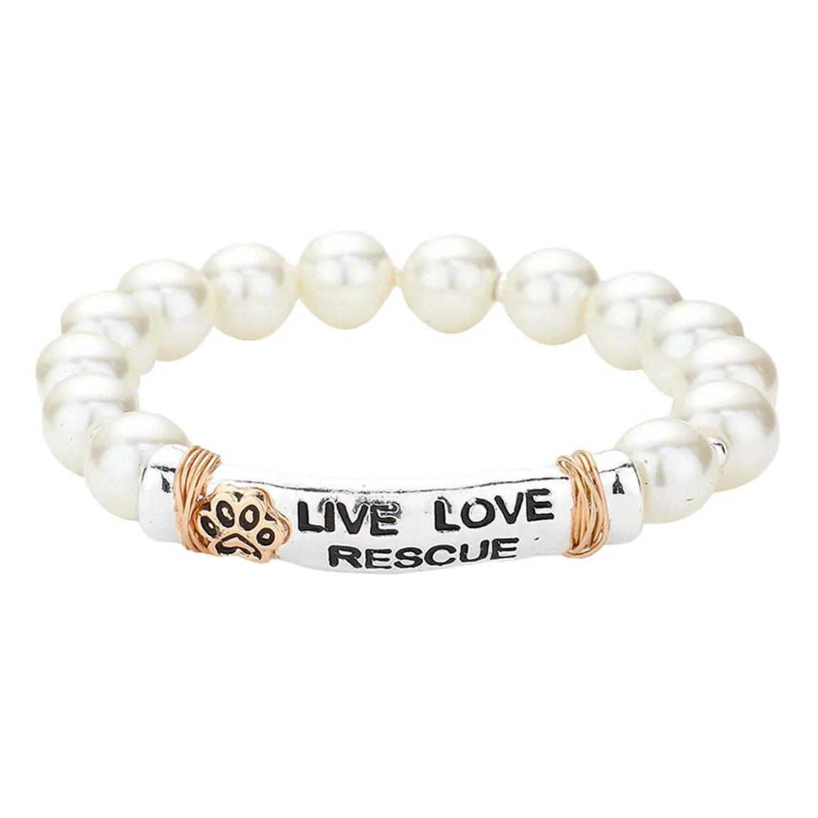 Live Love Rescue Message Pearl Stretch Bracelet