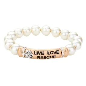 Live Love Rescue Message Pearl Stretch Bracelet