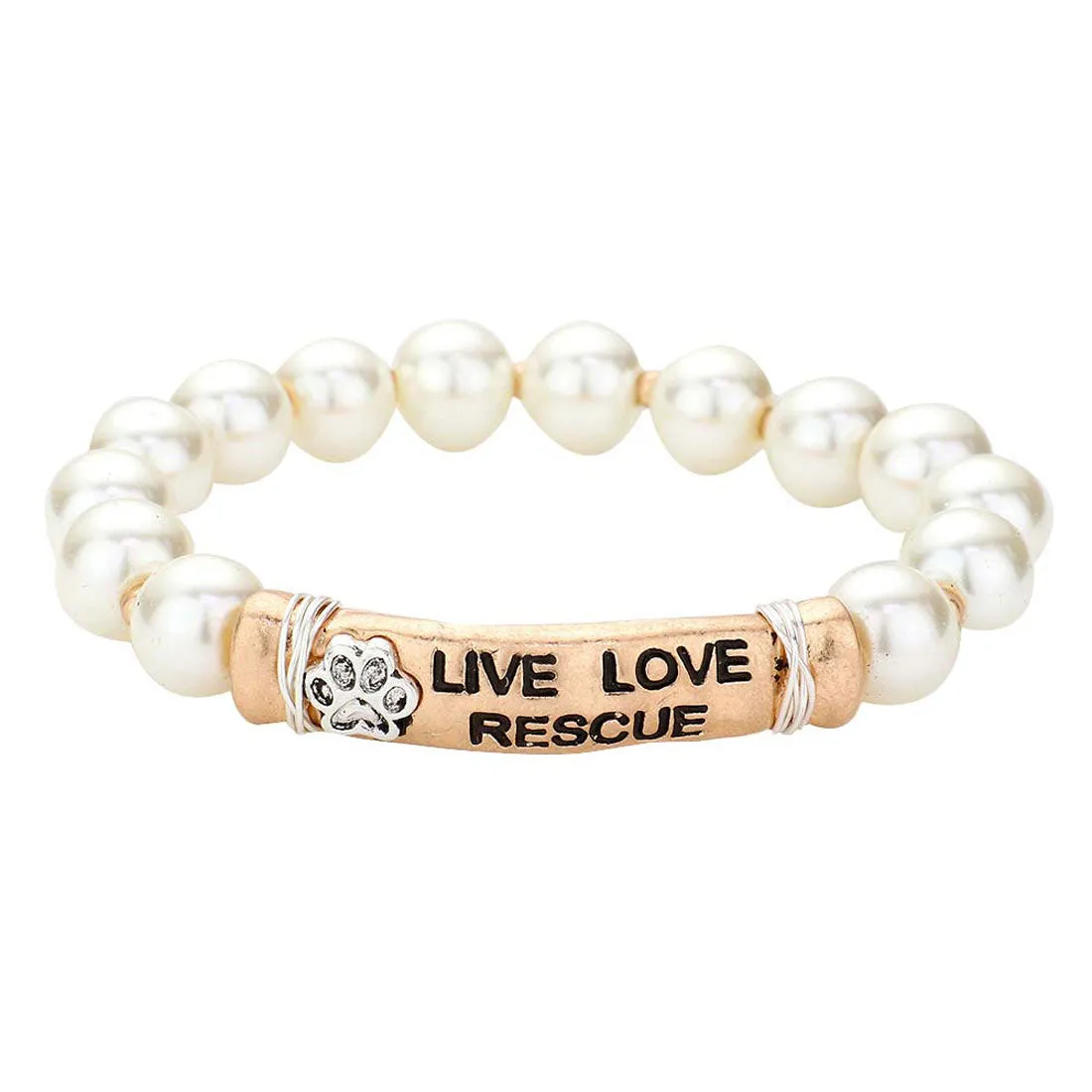 Live Love Rescue Message Pearl Stretch Bracelet