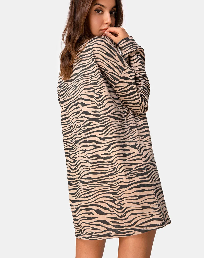 Lotsun Jumper Dress in 90's Zebra Taupe