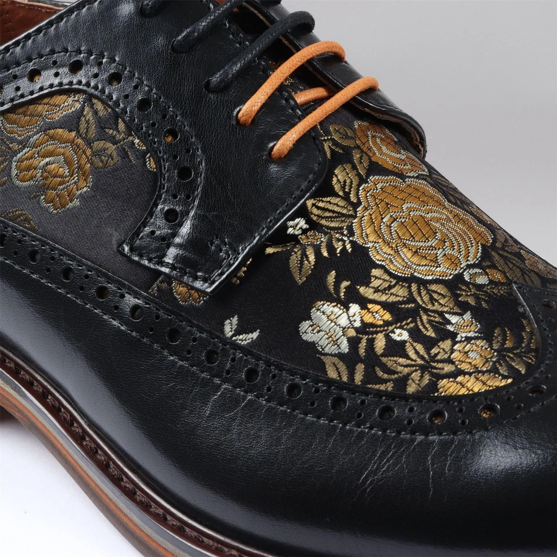 Men's Shoes Floral Print Leather Oxford Brogue Lace Up Formal Dress Shoe