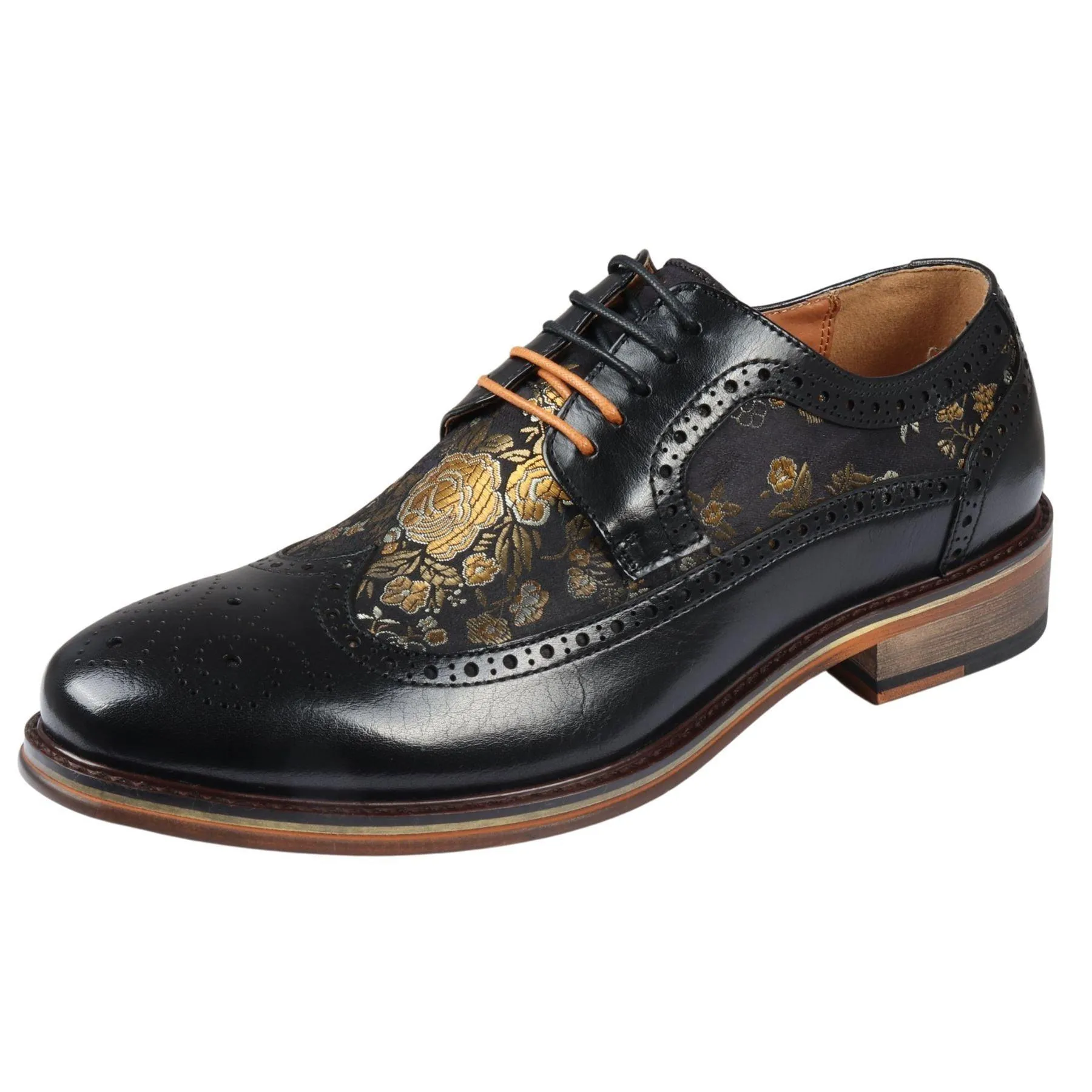 Men's Shoes Floral Print Leather Oxford Brogue Lace Up Formal Dress Shoe