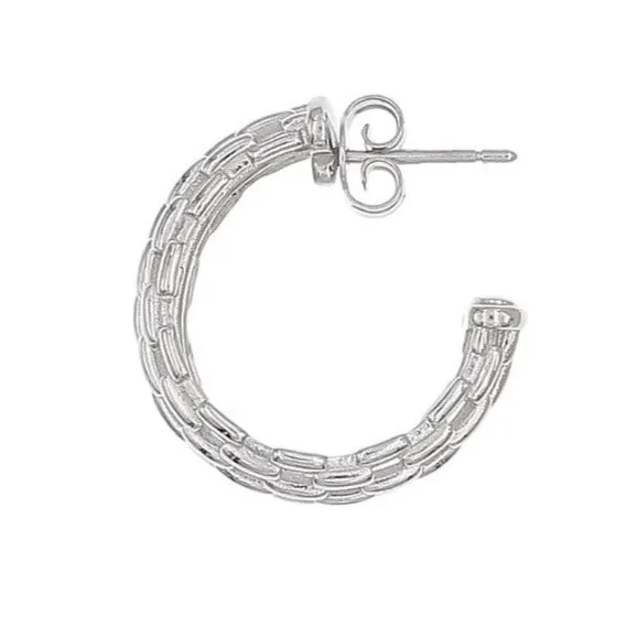 Mesh Textured 'Cage' hoop earrings - Silver