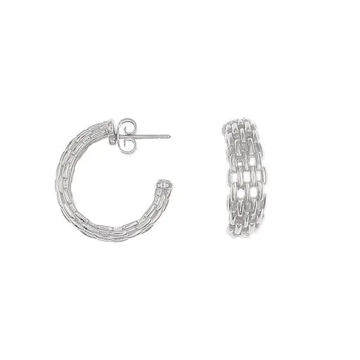 Mesh Textured 'Cage' hoop earrings - Silver