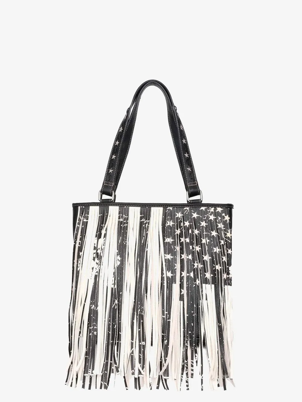 Montana West Fringe American Flag Canvas Tote Bag