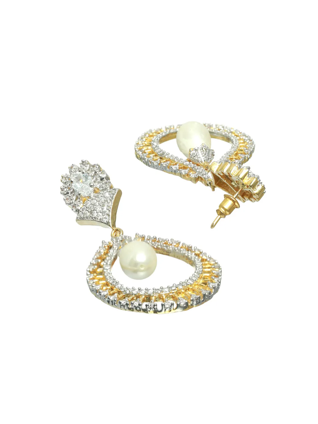 Pearl Drop & American Diamond Studded Pear Shaped Earrings