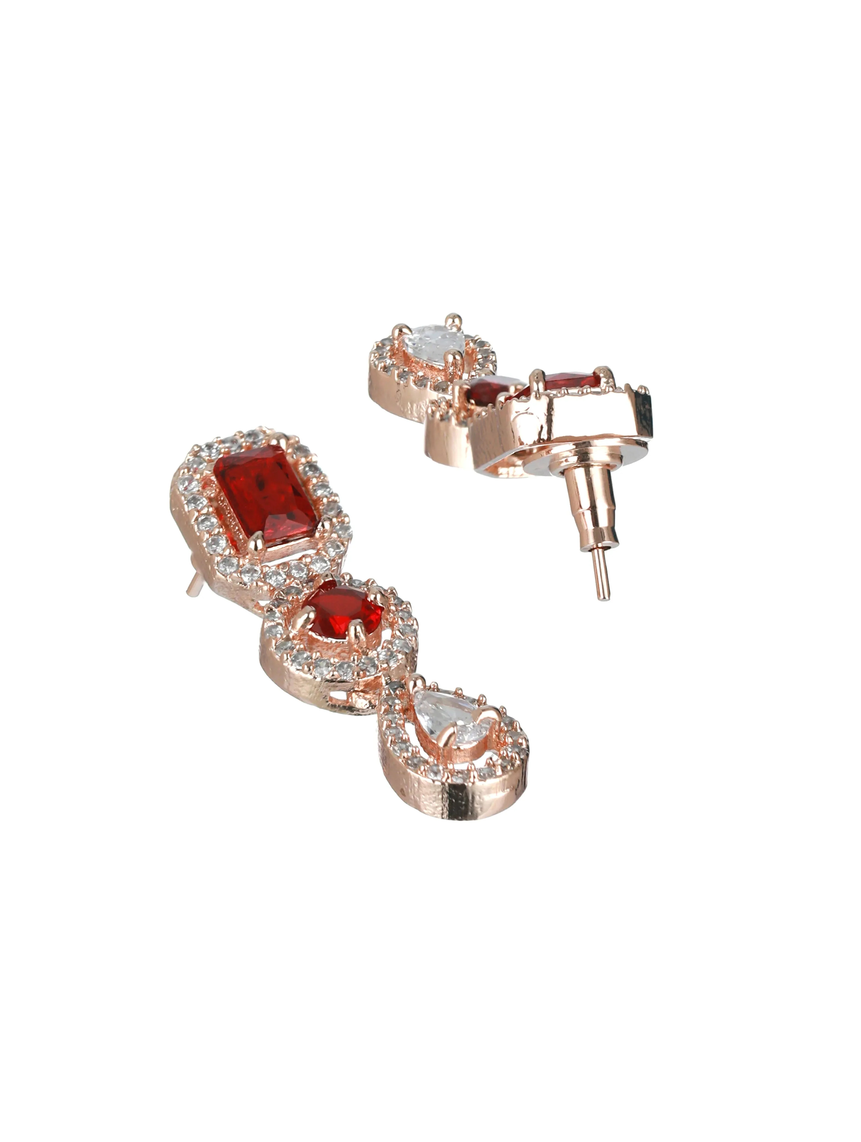 Red American Diamond Rose Gold-Plated & Cz Studded Jewellery Set