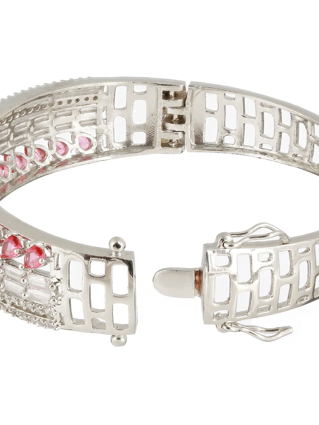 Red American Diamond Studded Rhodium-Plated Link Bracelet