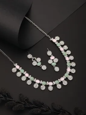 Rhodium-Plated American Diamond Studded Jewellery Set