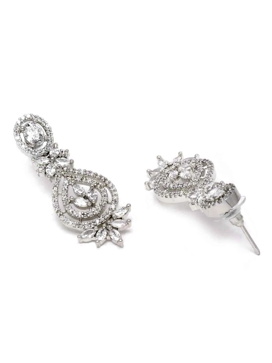 Rhodium-Plated White American Diamonds-Studded Handcrafted Jewellery Set