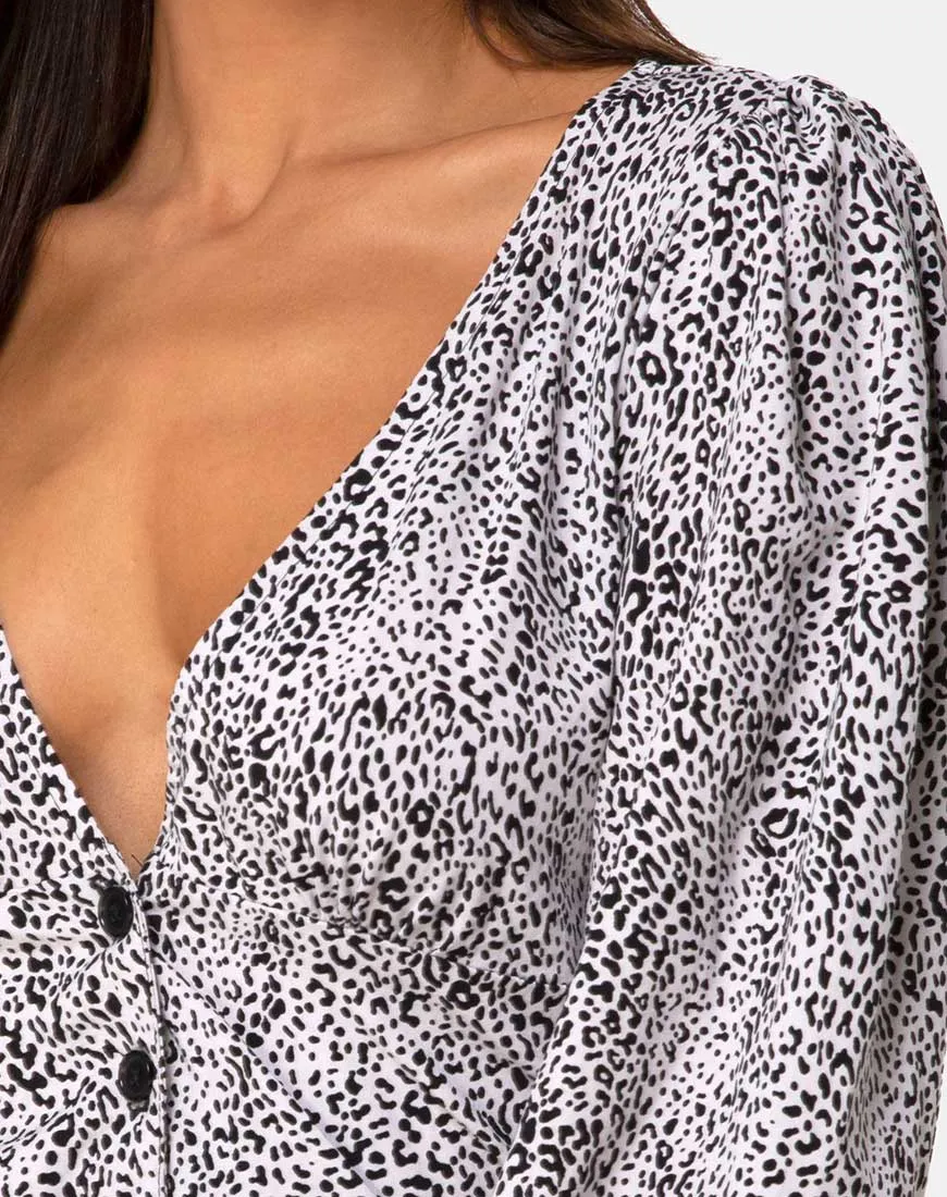 Roma Long Sleeve Top in Leo Spot in Black and White