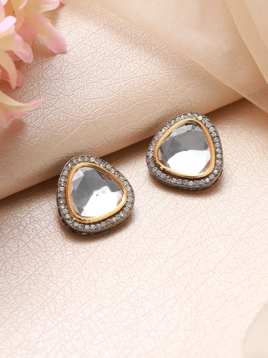 Rose-Gold Plated Ad Stone Studded Stud Earrings