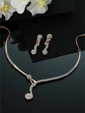 Rose Gold-Plated American Diamond & Cz Stone-Studded Jewellery Set