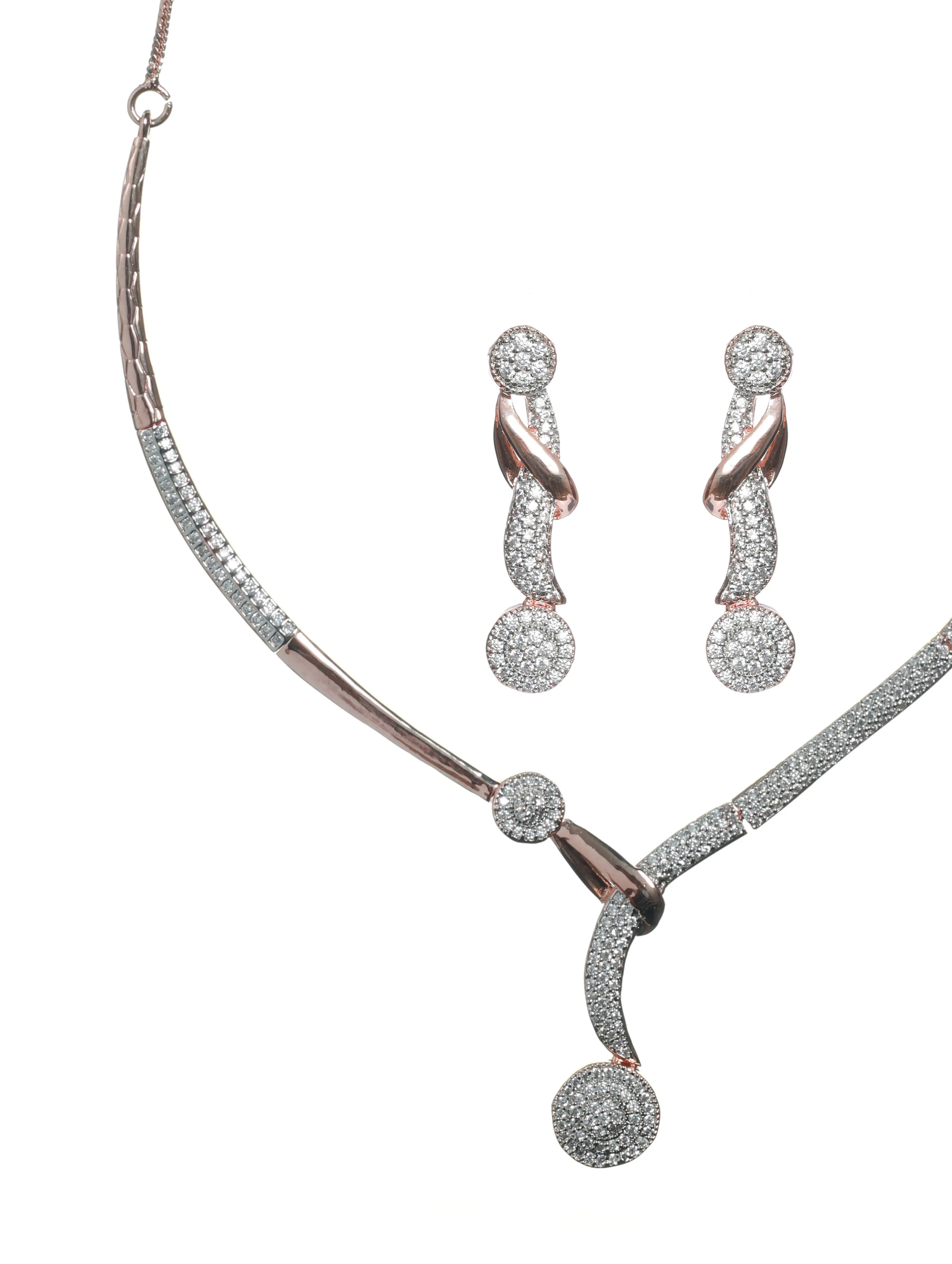 Rose Gold-Plated American Diamond & Cz Stone-Studded Jewellery Set