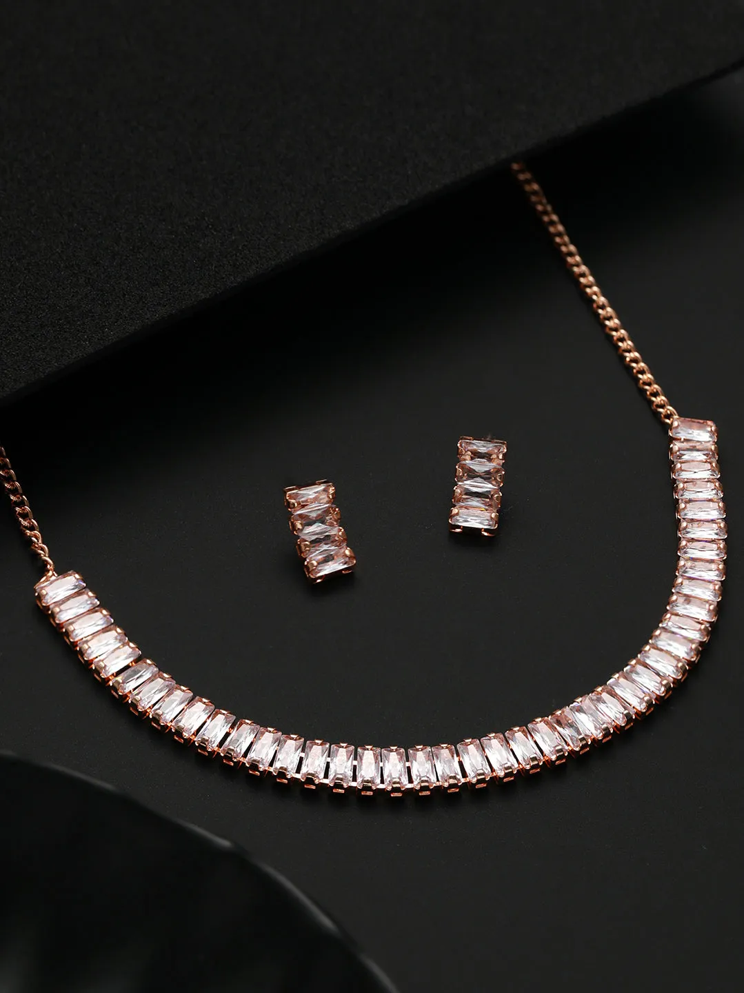 Rose-Gold Plated American Diamond Studded Handcrafted Jewellery Set