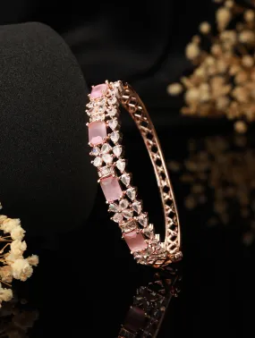 Rose Gold Plated & Pink American Diamond Studded Bangle Style Bracelet