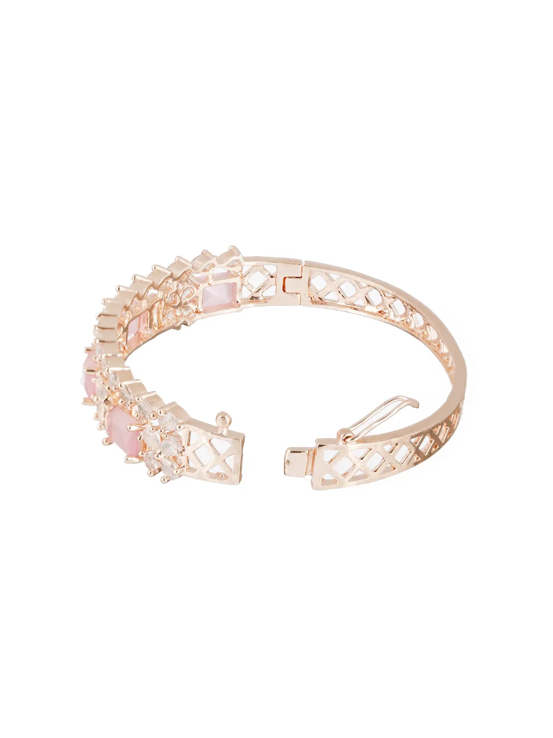 Rose Gold Plated & Pink American Diamond Studded Bangle Style Bracelet