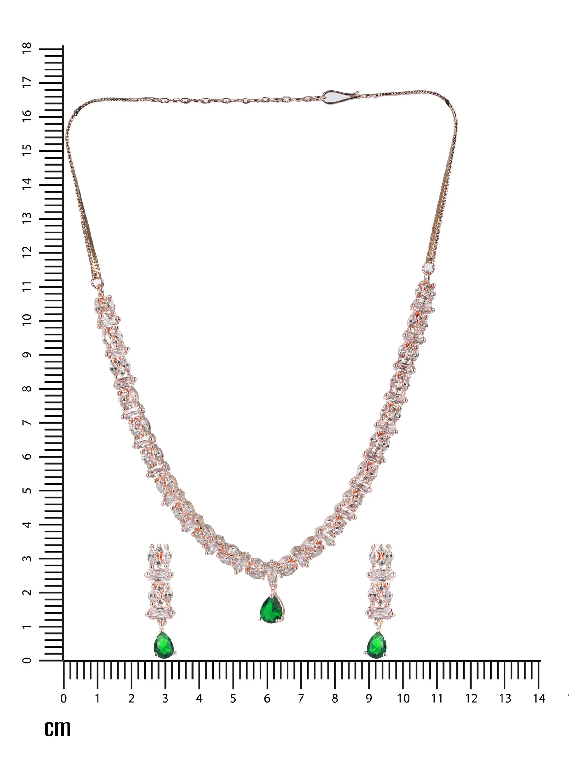 Rose Gold-Plated Green American Diamond & Cz-Studded Jewellery Set