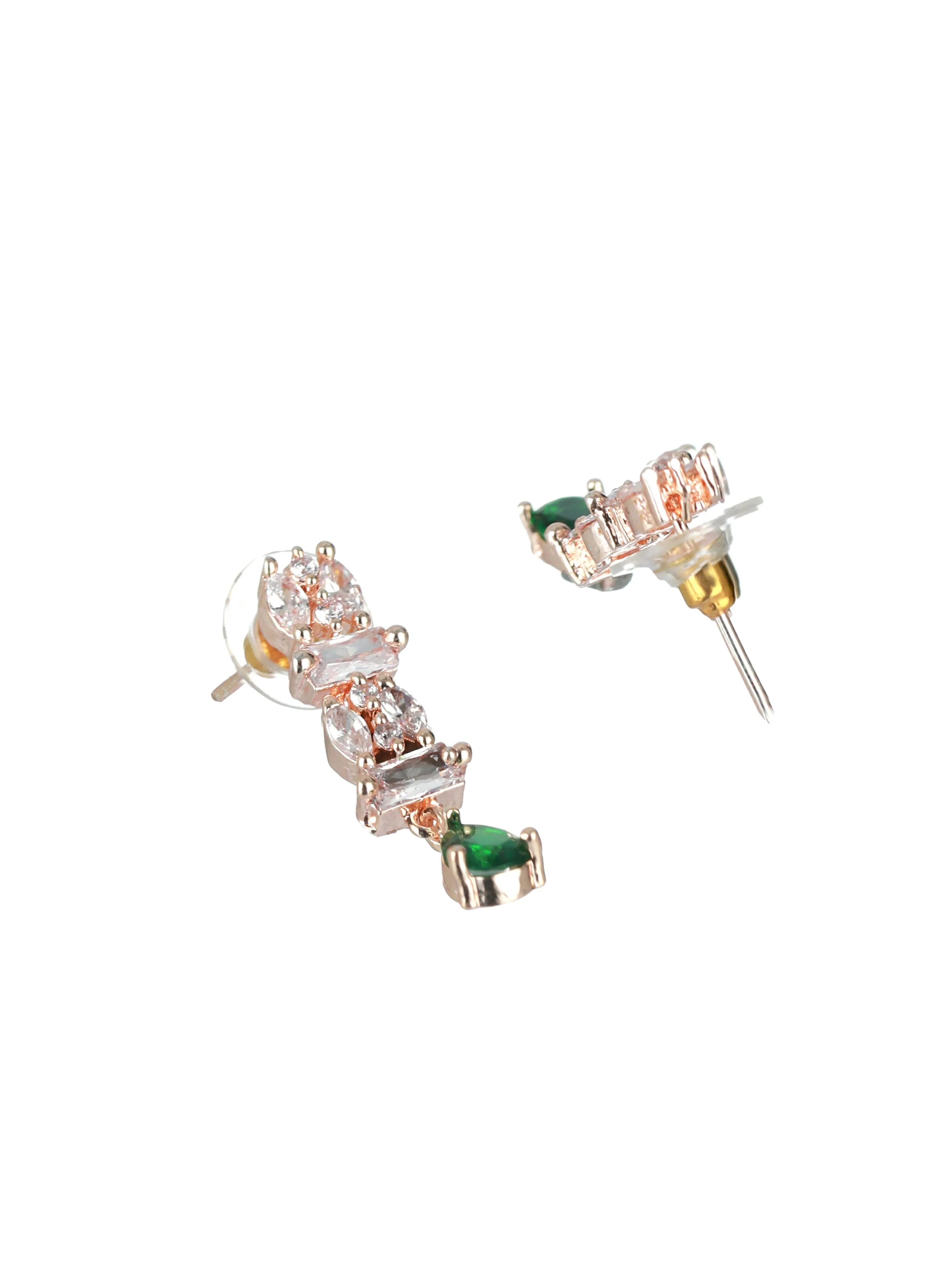 Rose Gold-Plated Green American Diamond & Cz-Studded Jewellery Set