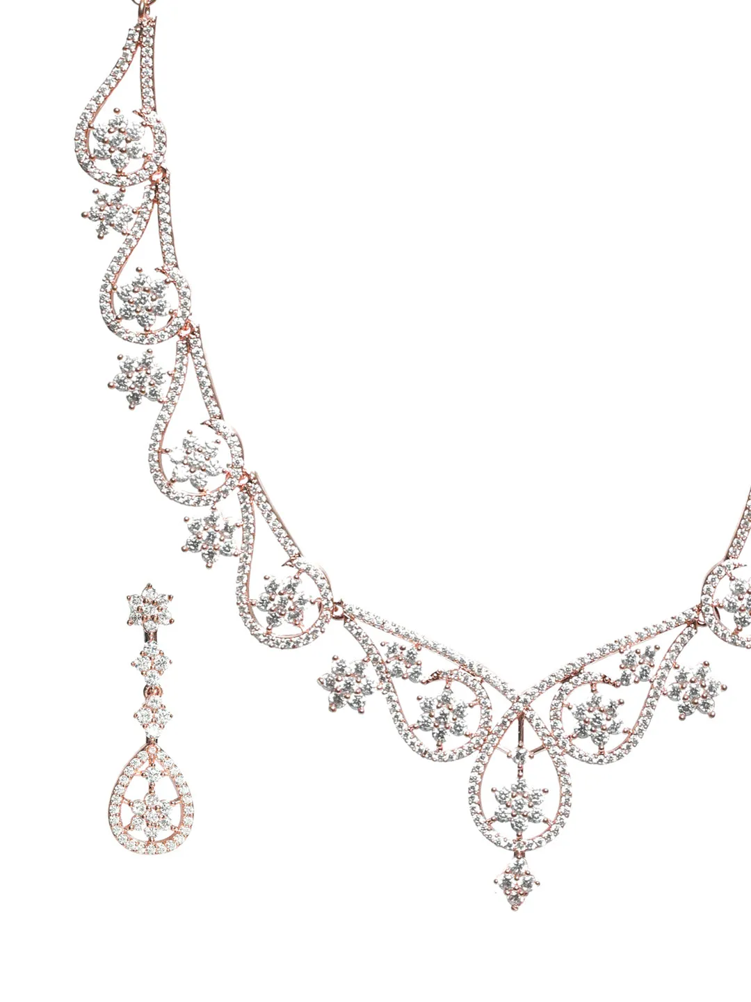 Rose Gold-Plated White American Diamond & Cz Studded Handcrafted Jewellery Set