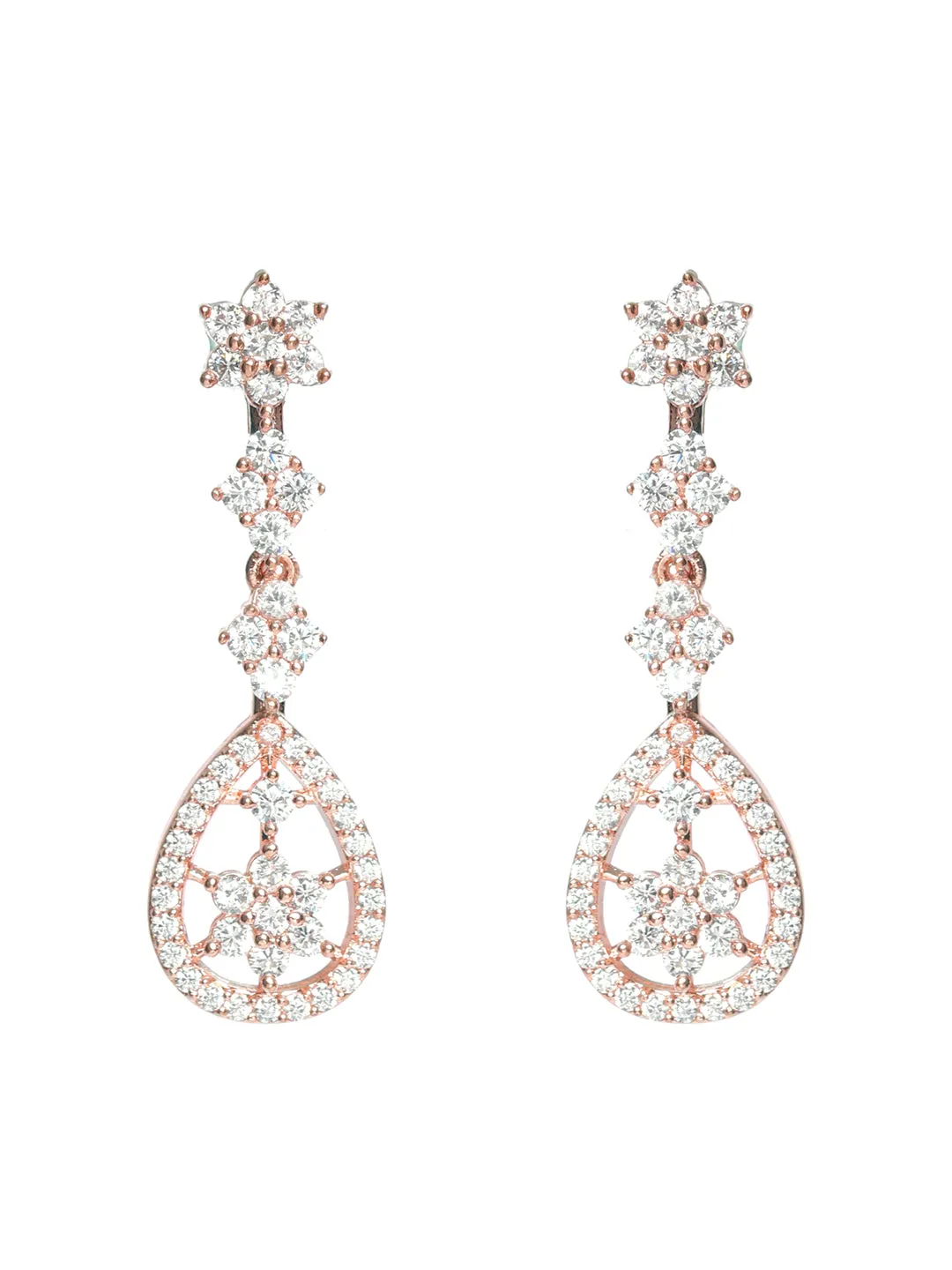 Rose Gold-Plated White American Diamond & Cz Studded Handcrafted Jewellery Set