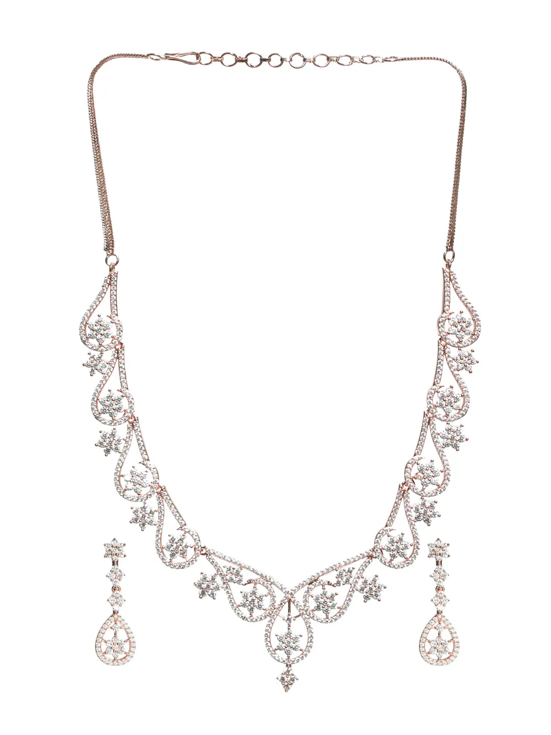 Rose Gold-Plated White American Diamond & Cz Studded Handcrafted Jewellery Set