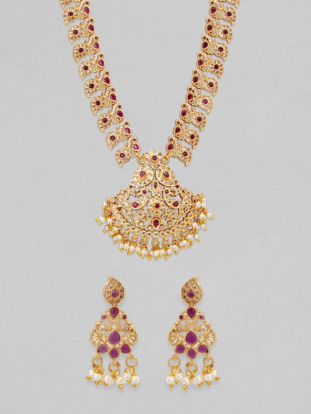 Rubans 22K Gold Plated Kundan Necklace Set With Studded Pink Stones