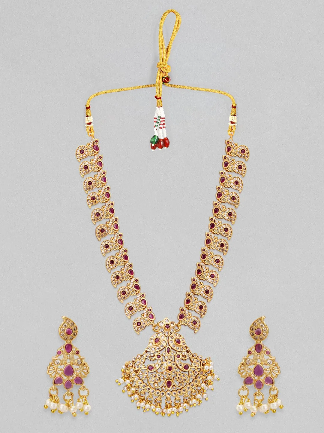 Rubans 22K Gold Plated Kundan Necklace Set With Studded Pink Stones