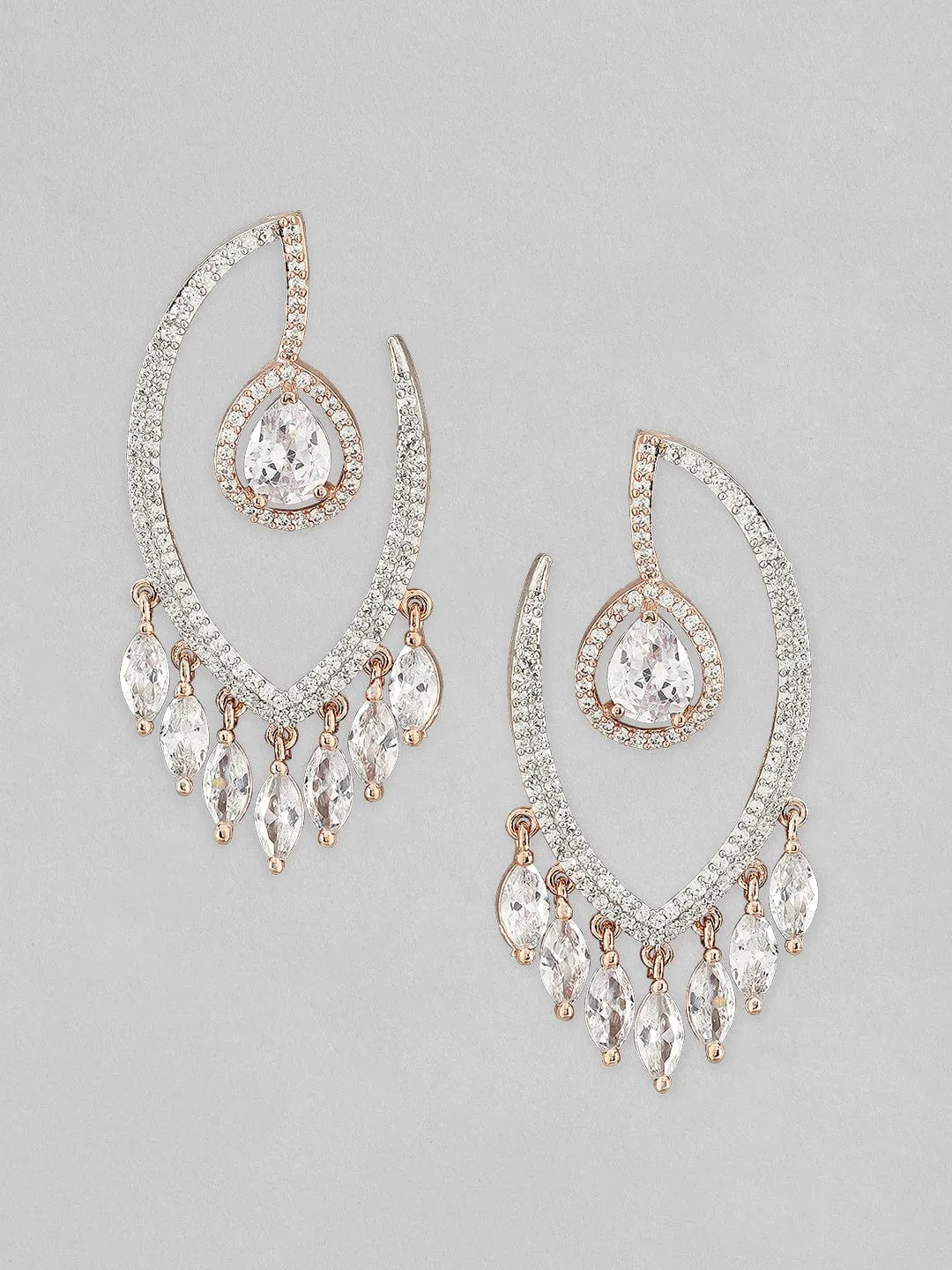 Rubans Rose Gold Plated Drop Earrings With Studded American Stones