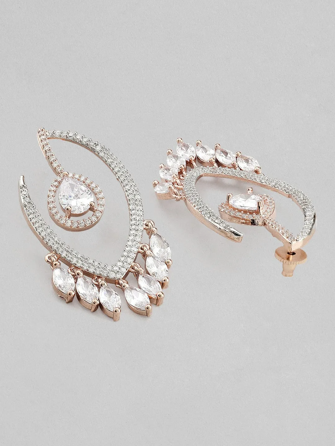 Rubans Rose Gold Plated Drop Earrings With Studded American Stones