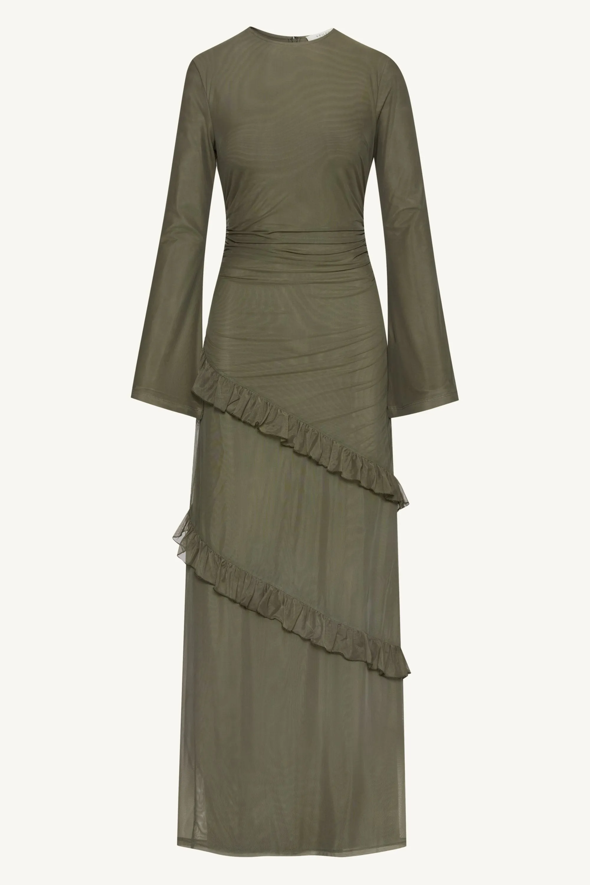 Sabrina Waterfall Mesh Maxi Dress - Smokey Olive