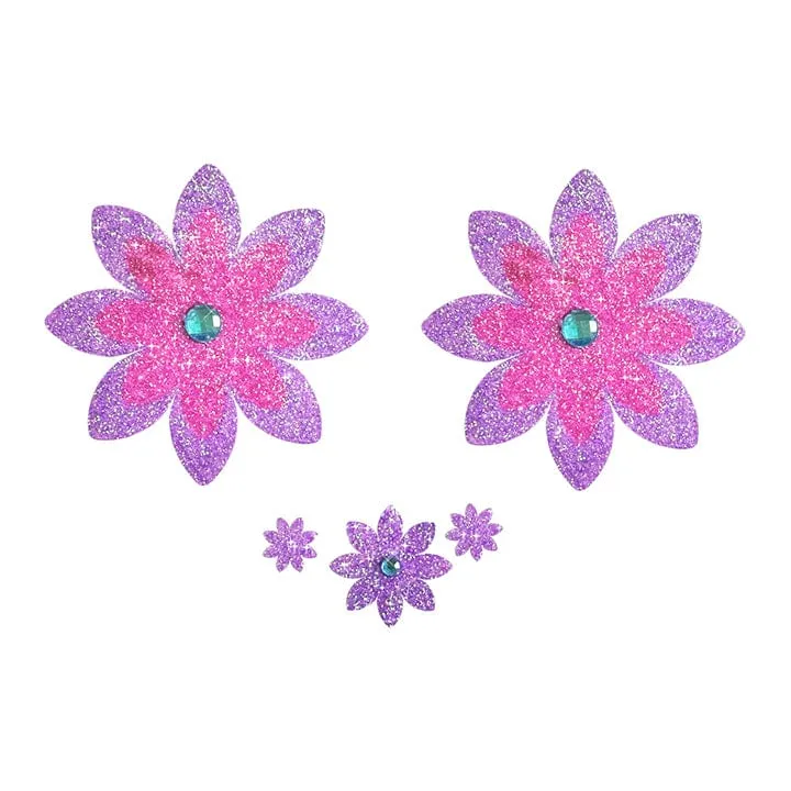 Shimmering Violet Blossom Glitter Nipple Cover Pasties