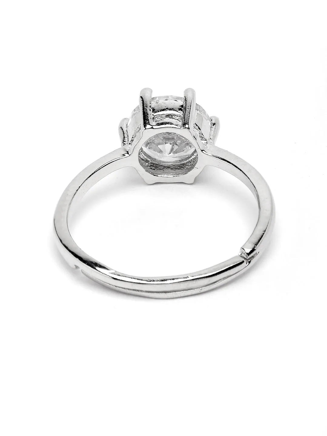 Silver-Plated American Diamond Studded Finger Ring