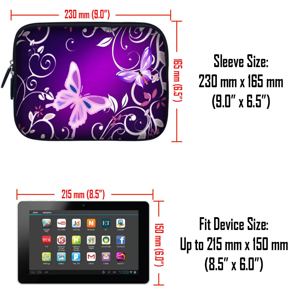 Tablet Sleeve Carrying Case w/ Hidden Handle – Purple Butterfly Floral