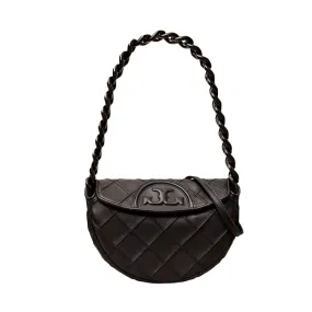 Tory Burch Mini Fleming Soft Crescent Bag - Black